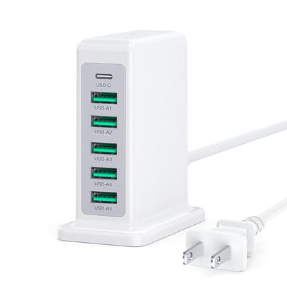 USB Charger Block, 45W Max 6-Port USB Charging Station for Multiple Devices