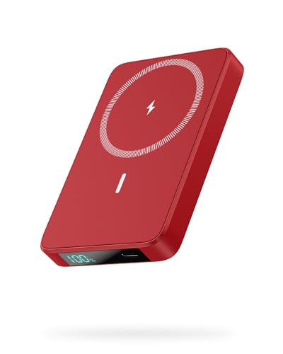 Magnetic Portable Charger 10800mah for Magsafe Battery Pack, Wireless Power Bank with PD Fast Charging,Travel Essential Phone Battery Charger for iPhone 17/16/15/14/13/12 Series-Red - color: Red