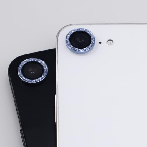 BONVAN for iPhone 15/15 Plus Camera Lens Protector Bling Glitter Metal Crystal Tempered Glass Screen Accessories Sparkly Lens Cover, also Compatible with iPhone 16e (2PCS) (Blue) - color: Blue