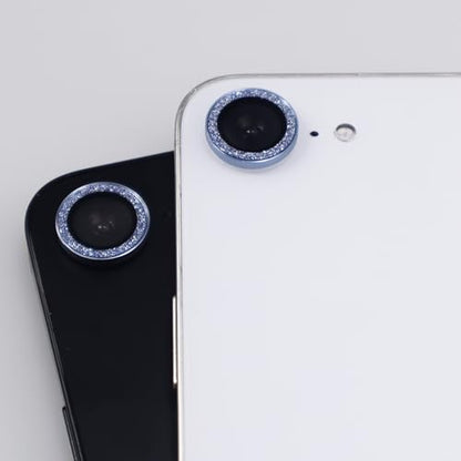 BONVAN for iPhone 15/15 Plus Camera Lens Protector Bling Glitter Metal Crystal Tempered Glass Screen Accessories Sparkly Lens Cover, also Compatible with iPhone 16e (2PCS) (Blue) - color: Blue