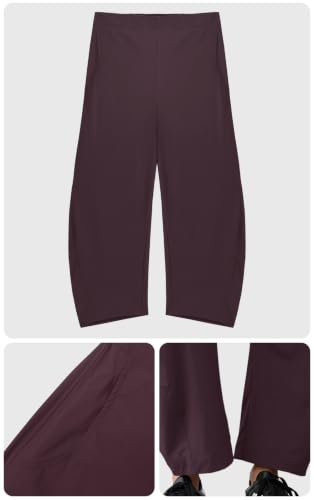 Womens Barrel Travel Pants Elastic Waist Baggy Ankle Pants with Pockets - color: Stretchy-burgundy, size: Medium