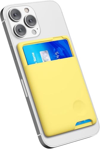 oakxco Phone Wallet Stick On, Secure Phone Card Holder Silicone, Adhesive Pocket Sleeve ID Credit Card, Slim Thin Card Case for Men Women Cute, Compatible with Apple iPhone Samsung Pixel, Yellow - color: Yellow