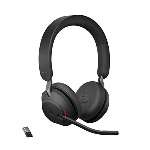 Jabra Evolve2 65 Bluetooth Wireless Headset with Mic for Calls and Music, Dual-Ear Headphones with USB-A Adapter, Up to 37 Hours Battery, Noise-Cancelling, Works with Online Meeting Apps, Black (193) - size: USB-A Dongle, style: All Platforms