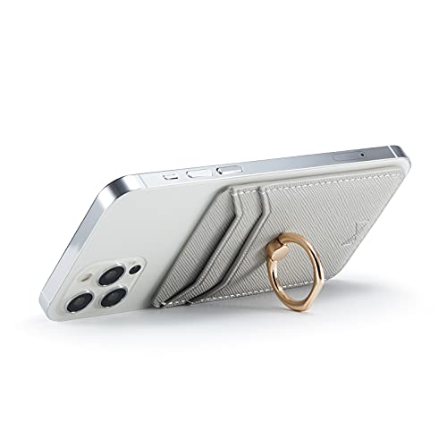 Card Holder Sleeve with Ring, RFID Credit Wallet PU Leather Stick On Back Grip for iPhone Samsung Smartphone - Silver - color: Silver
