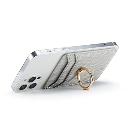 Card Holder Sleeve with Ring, RFID Credit Wallet PU Leather Stick On Back Grip for iPhone Samsung Smartphone - Silver - color: Silver