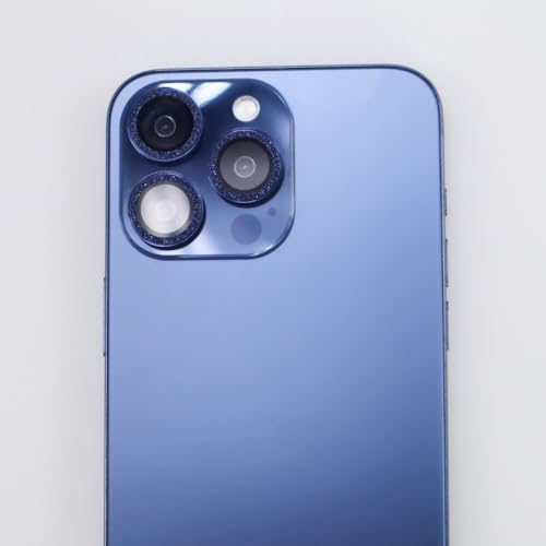 BONVAN for iPhone 15 Pro / 15 Pro Max / 14 Pro / 14 Pro Max Camera Lens Protector Bling Glitter Metal Crystal Tempered Glass Screen Accessories Lens Cover (DK.Blue) - color: DK.Blue