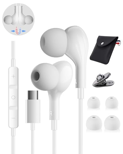 USB C Headphones Wired for iPhone 15 Plus 16 Pro Max 17 Air iPad Pixel 10a - color: White