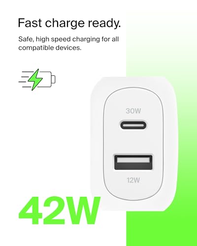 Belkin 42W USB C and USB A Charger Block, USB C to C Cable Included - style: Includes C-C Cable