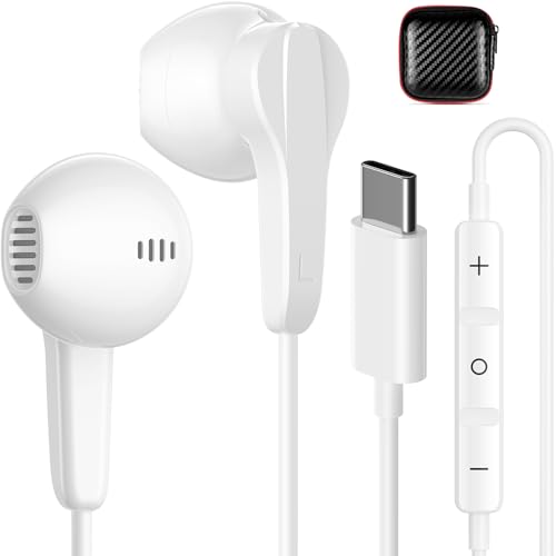 USB C Headphones Magnetic Wired Earbuds with Mic Volume Control 4ft White - color: White