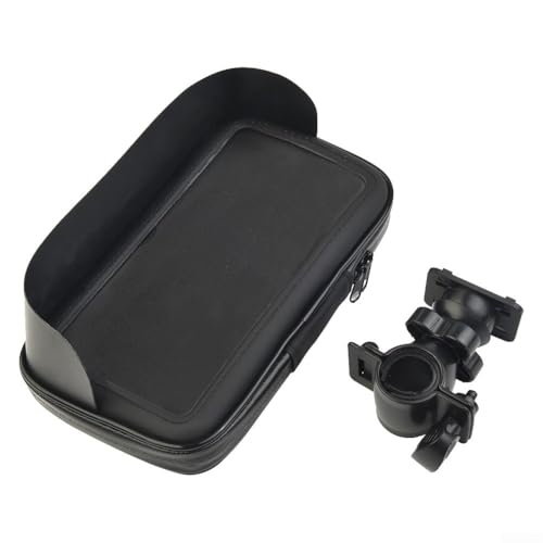 6.5 Inch Motorcycle Phone Mount Bag, Waterproof Handlebar Holder Case For ATV Scooter GPS Navigation, Shockproof Touch Screen Pouch With Sun Visor And Foam Inserts, Black