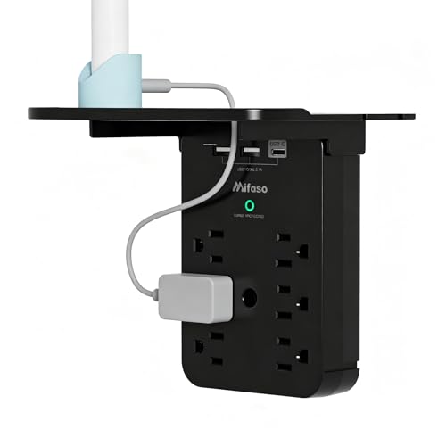Wall Outlet Extender with Shelf, Surge Protector 6 AC Multi Plug Outlet - color: Black, size: 3 USB