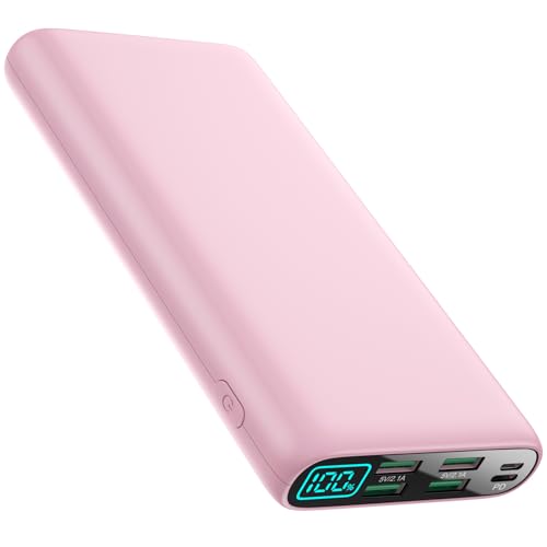 Portable Charger 38800mAh,LCD Display Power Bank,5 USB Outputs Battery Pack Backup, USB-C 3A in&out Travel Essential Portable Phone Charger For iPhone 18 Pro Max/17/16/15,Android Samsung Galaxy-Pink - color: Pink