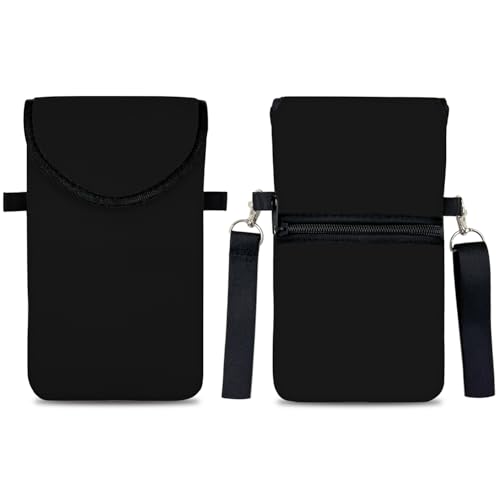 Neoprene Cell Phone Sleeve Pouch Case Bag with Crossbody Strap Neck Lanyard for Women 7.5 X 4.3 in Black - color: Black Fashion