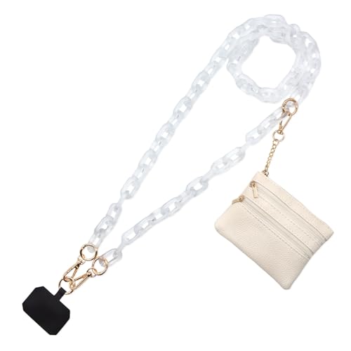 Long Keeper Phone Crossbody Chain Acrylic Phone Lanyards with Zipper Wallet Women Cellphone Strap Wrist Bracelet Purse Strap - color: Transparent Gold Beige