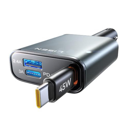 LISEN 72W Retractable Car Charger Ultra-Compact USBC Fast Car Charger - color: 1C Cable-Silver