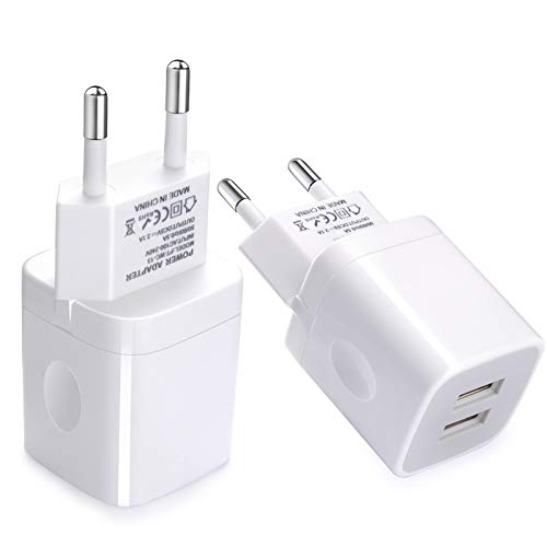 European Wall Charger, Vifigen 2-Pack USB 2.1AMP Universal Europe Charger Block Dual Port Plug Compatible for iPhone 17 16 15 14 13 12 11 Pro Max XS XR X SE 8 7 6 Plus,Samsung S25 S24 A17,Note,LG,Moto - color: White