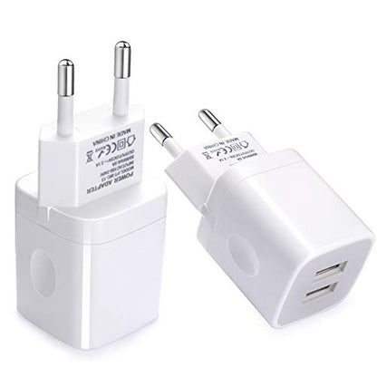 European Wall Charger, Vifigen 2-Pack USB 2.1AMP Universal Europe Charger Block Dual Port Plug Compatible for iPhone 17 16 15 14 13 12 11 Pro Max XS XR X SE 8 7 6 Plus,Samsung S25 S24 A17,Note,LG,Moto - color: White