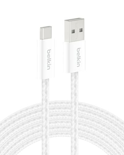 Belkin USB A to USB C 15W Braided Cable 9.9ft iPhone Charger Cord - color: White, style: 9.9 ft