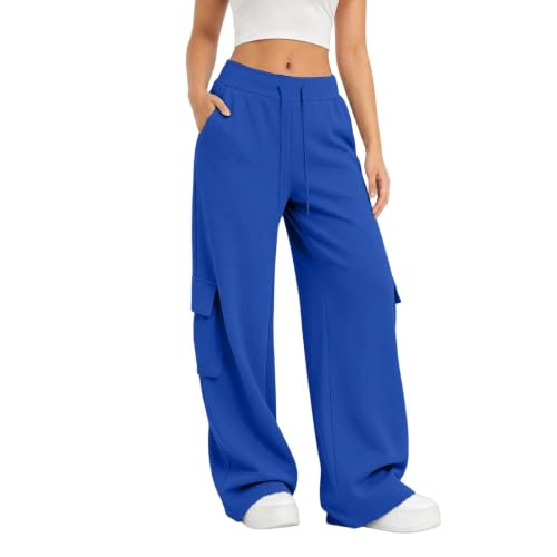 Cargo Sweatpants For Women Baggy Drawstring Waist Hiking Pants Lightweight Y2k Stretch Athletic Joggers With Pockets - color: Blue, size: XX-Large