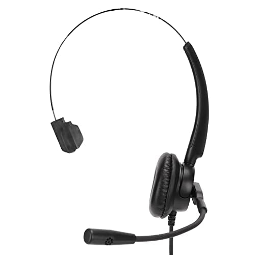Corded Telephone Headset, Single Ear Phone Headset with Noise Cancellation Microphone, Headband and 330 Degree Rotatable Ear Plate for Customer Service, Multimedia