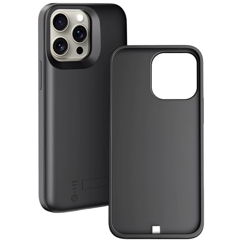 Battery Case for 16, 5000mAh Wireless Charging Case, Full-Edge Liquid Silicone Protective Cover, Data Transfer, Dual Input Charging, LED Indicator Black