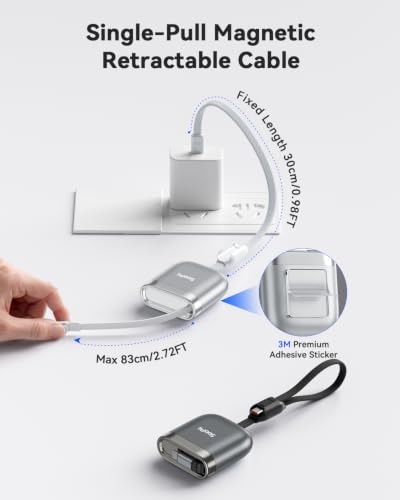 SOOPII 240W Single-Pull Retractable USB C to USB C Cable, 3.71FT, Silver - color: Silver, size: 3.71FT-1 Pack