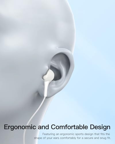 Single Side Earphone , In Ear One Ear Earphone with Mic and in-line Control,For Both Left and Right Ears, 3.5mm Plug Compatible with iPods, iPad, Portable Players, Tablets, MP3 Players, Radios (White)