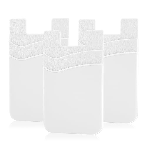 SS Phone Wallet, Card Holder for Phone Case Stick on Silicone Double Phone Pocket Suitable for iPhone Samsung Galaxy Any Smartphone 3 Pack - color: White White White