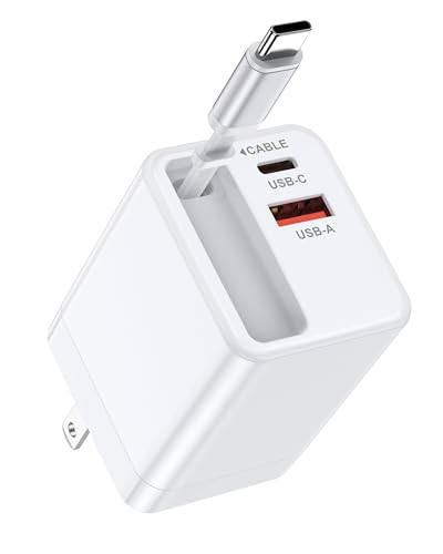 35w Retractable iPhone Wall Charger USB C, 3-in-1 Fast Charging Block - color: Retractable Wall Charger-Black