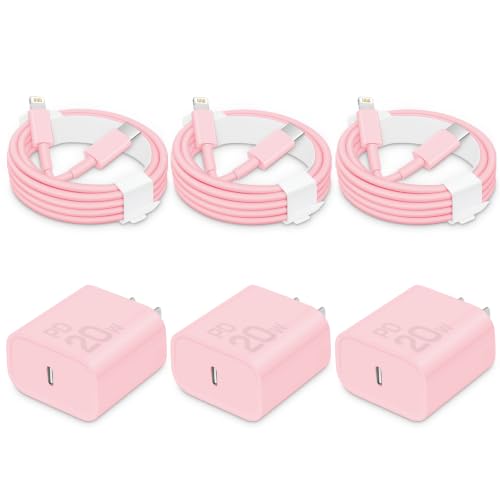 CXX 20W Fast Charger for iPhone 14/13/12 [3-Pack, MFi Certified] - color: Light Pink, size: 6FT