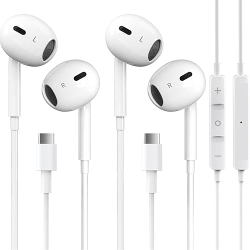 2 Packs USB C Headphones for iPhone 17/16/15 Pro Max Plus Type C Earphones with Microphone & Remote Noise Cancelling Earbuds for iPhone 17/16/15 Pro, iPad, Galaxy S26/S25/S24/Ultra Note10/20