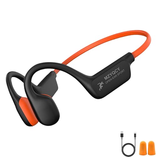 Bone Conduction Headphones, Open Ear Bluetooth 5.4 Headset with Mic - color: Orange