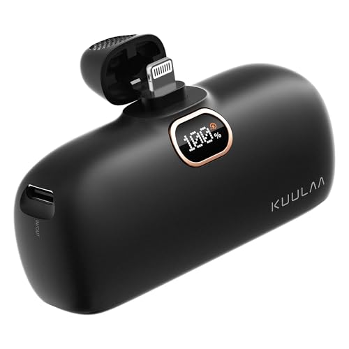 Kuulaa Small Portable Charger iPhone with Built-in Lightning Cable 5000mAh Power Bank Fast Charging for iPhone 14/13/13 Pro/12/12 Pro/11/XR/XS/X/8/7/6 Black - color: Black
