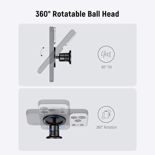 NEEWER Magnetic Phone Tripod Mount Compatible with MagSafe iPhone, Gym Golf Cart Phone Holder, 360° Ball Head Adapter Mount with Metal Ring & Detachable Base for Selfie Stick Tripod, PA072 - style: PA072