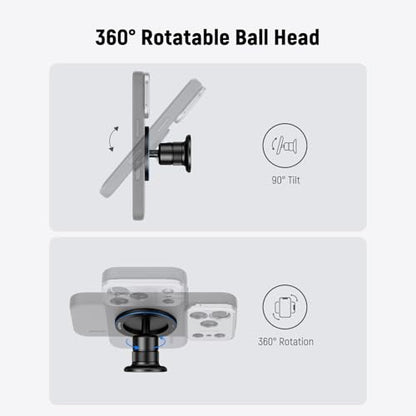 NEEWER Magnetic Phone Tripod Mount Compatible with MagSafe iPhone, Gym Golf Cart Phone Holder, 360° Ball Head Adapter Mount with Metal Ring & Detachable Base for Selfie Stick Tripod, PA072 - style: PA072