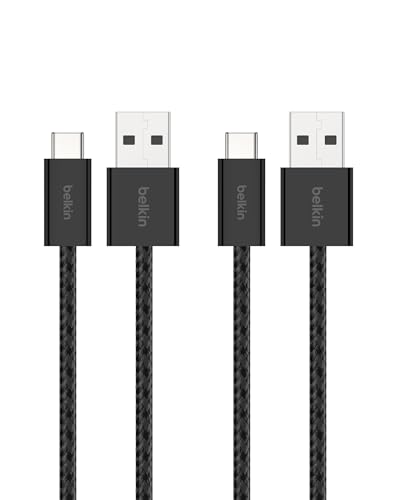 Belkin USB A to USB C 15W Braided Cable 2 Pack, 3.3ft iPhone Charger Cord - color: Black, style: 3.3 ft - 2 pack