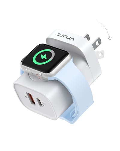 VRURC Fast Charger for Apple Watch, Built-in Wireless Magnetic Charging Station for iWatch SE/11/10/9/8/7/6/5/4, PD 20W USB C Charging Block, Foldable Wall Charger for iPhone 17/16/15/14/13-White - color: White