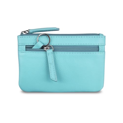 ili New York Leather Mini Compact Coin Purse - Aegean Blue - color: Aegean Blue