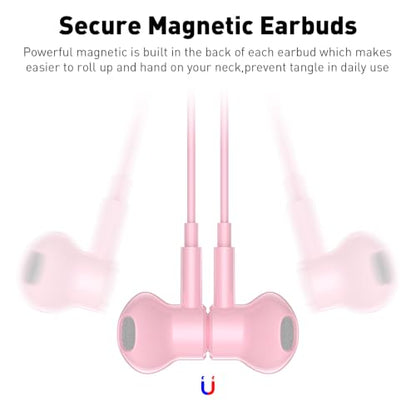 USB C Headphones Magnetic Wired Earbuds with Mic for Apple/Samsung Android - color: Pink