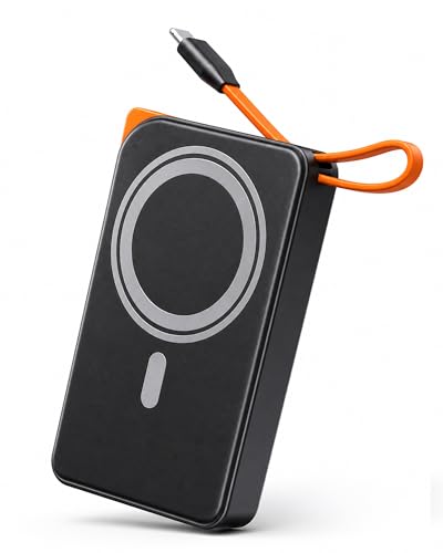 for Magsafe Portable Charger, 3-in-1 Magnetic Power Bank with Stand, 10000mAh Wireless Battery Pack Fast Charging with Built in Cable(USB C), Powerbank for iPhone17/16/15/14/13 Travel & Daily, Black