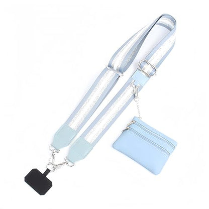 Clip and Go Strap for Phone with Wallet Crossbody - color: Light Blue Silver