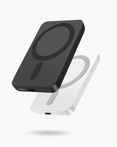 Miady 2-Pack MagSafe-Compatible Portable Charger | 5000mAh Mini Magnetic Power Bank, Compact 5W Wireless Battery Pack for iPhone 16/15/14/13/12 (Black+White) - color: Black+White