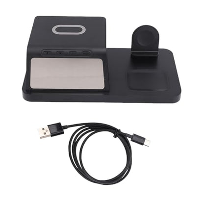 Sanpyl 3 in 1 Wireless Charging Station for Multiple Devices, 15W Fast Charging Station for Phone Watch Earbuds, with Alarm Clock, 19x10x6mm