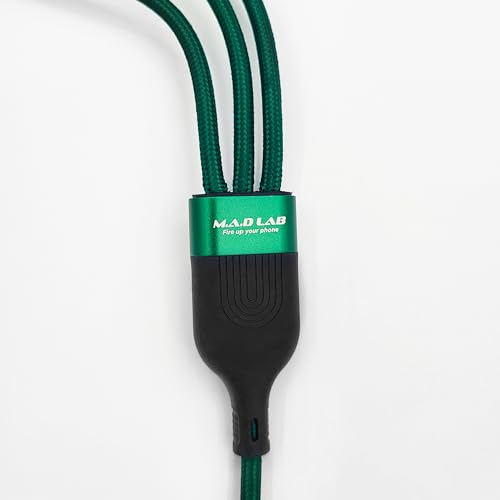 M.A.D LAB 100W USB-C Multi Charging Cable, 3-in-1 Nylon Braided, 4.3 ft
