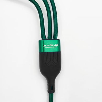 M.A.D LAB 100W USB-C Multi Charging Cable, 3-in-1 Nylon Braided, 4.3 ft