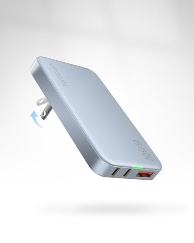 65W GaN Flat USB Wall Charger Block - 3 Port Foldable USB Charging Block - color: Blue