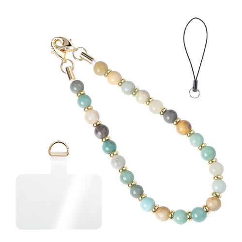 Handmade Beaded Charm Cell Phone Camera Lanyard, Wrist Strap with Natural Gemstone Beads,Phone Chain String, Keychain Decor for Wallet (Amazonite) - style: Amazonite