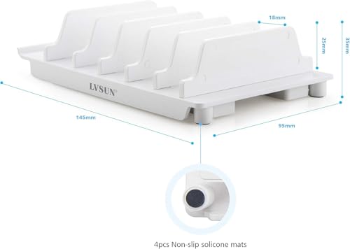 Adjustable Phone Stand Holder Dock Mobile Phone Tablet Organizer Multi Device Universal Desktop Stand Rack for iPhone Samsung Kindle Fire Tablet and Most Electronics Devices-No Charging Port (S-White) - color: S-White