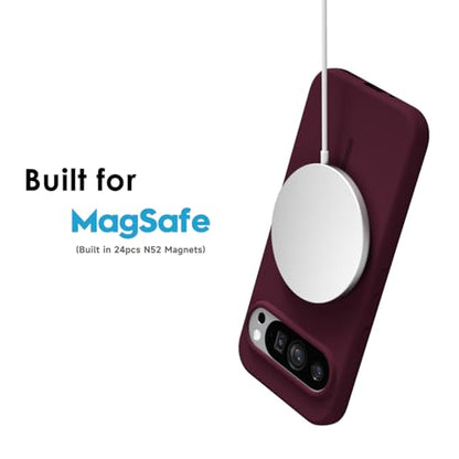 oakxco for Google Pixel 9 Pro XL Case Silicone Mag Safe, Magnetic Slim Thin Phone Case Compatible with Magsafe, Women Girls Cute Girly Aesthetic Soft Rubber Gel Safecase with Camera Cover, Burgundy - color: Burgundy, size: Pixel 9 Pro XL