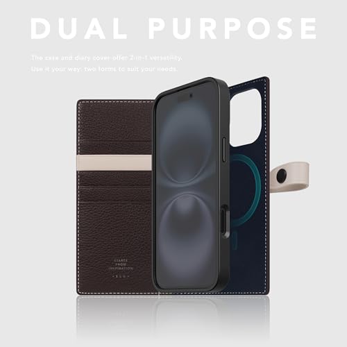 SLG D8 Edition Full Grain Leather Wallet Case for iPhone 16 - [2-in-1] Handcrafted Detachable Diary Style with Magnetic MagSafe Back Cover and Snap Closure, Gift Box Included (Brown Cream) - color: [D8 Edition] Brown Cream, size: iPhone 16